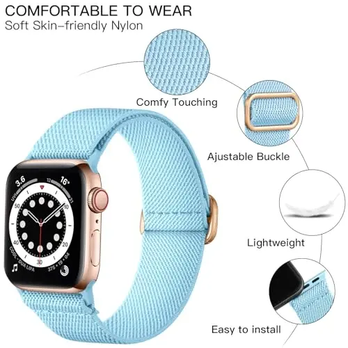 Lerobo Braided Band Apple Watch Series 11 10 9 8 7 46mm 45mm 41mm Ultra SE 3 2 1 49mm Series 6 5 4 3 44mm 40mm 38mm 42mm Men iWatch Bands Women Stretchy Nylon Solo Loop Sport Strap bilan mos keladi - 2