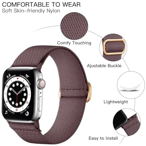 Lerobo Braided Band Apple Watch Series 11 10 9 8 7 46mm 45mm 41mm Ultra SE 3 2 1 49mm Series 6 5 4 3 44mm 40mm 38mm 42mm Men iWatch Bands Women Stretchy Nylon Solo Loop Sport Strap bilan mos keladi - LEROBO (1)