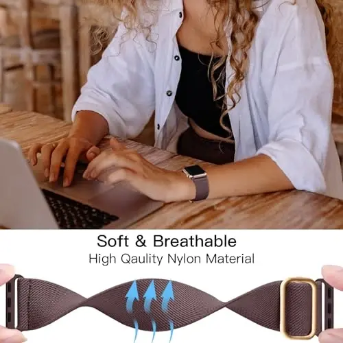 Lerobo Braided Band Apple Watch Series 11 10 9 8 7 46mm 45mm 41mm Ultra SE 3 2 1 49mm Series 6 5 4 3 44mm 40mm 38mm 42mm Men iWatch Bands Women Stretchy Nylon Solo Loop Sport Strap bilan mos keladi - 4