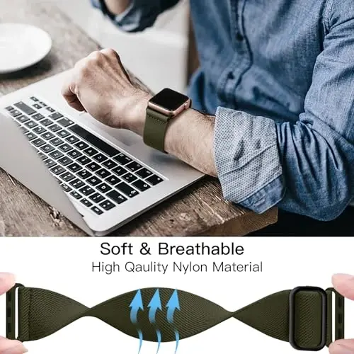 Lerobo Braided Band Apple Watch Series 11 10 9 8 7 46mm 45mm 41mm Ultra SE 3 2 1 49mm Series 6 5 4 3 44mm 40mm 38mm 42mm Men iWatch Bands Women Stretchy Nylon Solo Loop Sport Strap bilan mos keladi - 9