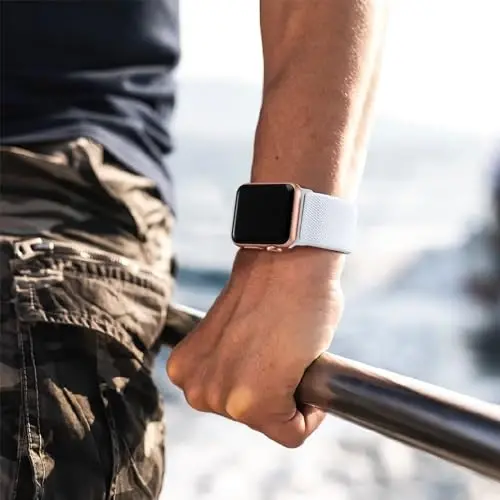 Lerobo Braided Band Apple Watch Series 11 10 9 8 7 46mm 45mm 41mm Ultra SE 3 2 1 49mm Series 6 5 4 3 44mm 40mm 38mm 42mm Men iWatch Bands Women Stretchy Nylon Solo Loop Sport Strap bilan mos keladi - 6