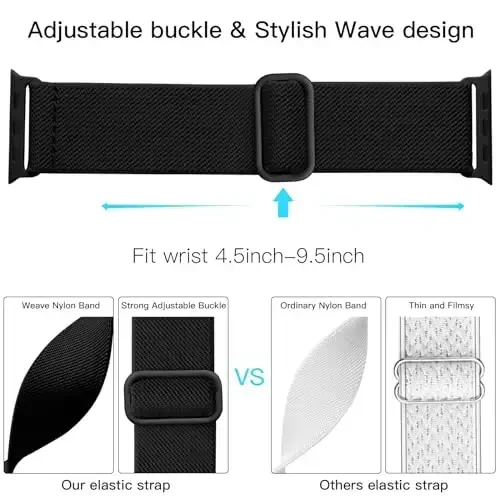 Lerobo Braided Band Compatible with Apple Watch Series 10 9 8 7 46mm 45mm 41mm Ultra 2 49mm Series 6 5 SE 44mm 40mm Series 4 3 2 1 38mm 42mm Men iWatch Bands Women Stretchy Nylon Solo Loop Sport Strap - 3