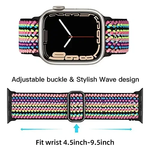 Lerobo Braided Band Compatible with Apple Watch Series 11 10 9 8 7 46mm 45mm 41mm Ultra SE 3 2 1 49mm Series 6 5 4 3 44mm 40mm 38mm 42mm Men iWatch Bands Women Stretchy Nylon Solo Loop Sport Strap - 3