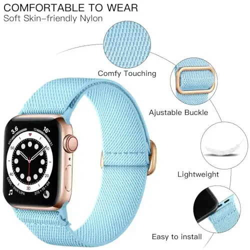 Lerobo Braided Band Compatible with Apple Watch Series 11 10 9 8 7 46mm 45mm 41mm Ultra SE 3 2 1 49mm Series 6 5 4 3 44mm 40mm 38mm 42mm Men iWatch Bands Women Stretchy Nylon Solo Loop Sport Strap - 2