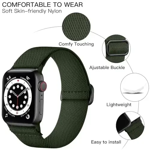 Lerobo Braided Band Compatible with Apple Watch Series 11 10 9 8 7 46mm 45mm 41mm Ultra SE 3 2 1 49mm Series 6 5 4 3 44mm 40mm 38mm 42mm Men iWatch Bands Women Stretchy Nylon Solo Loop Sport Strap - 11