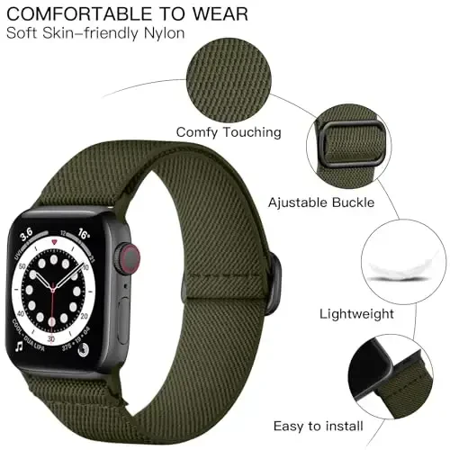 Lerobo Braided Band Compatible with Apple Watch Series 11 10 9 8 7 46mm 45mm 41mm Ultra SE 3 2 1 49mm Series 6 5 4 3 44mm 40mm 38mm 42mm Men iWatch Bands Women Stretchy Nylon Solo Loop Sport Strap - 11