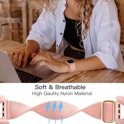 Lerobo Braided Band Compatible with Apple Watch Series 11 10 9 8 7 46mm 45mm 41mm Ultra SE 3 2 1 49mm Series 6 5 4 3 44mm 40mm 38mm 42mm Men iWatch Bands Women Stretchy Nylon Solo Loop Sport Strap - 4