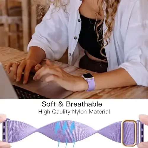 Lerobo Braided Band Compatible with Apple Watch Series 11 10 9 8 7 46mm 45mm 41mm Ultra SE 3 2 1 49mm Series 6 5 4 3 44mm 40mm 38mm 42mm Men iWatch Bands Women Stretchy Nylon Solo Loop Sport Strap - 4