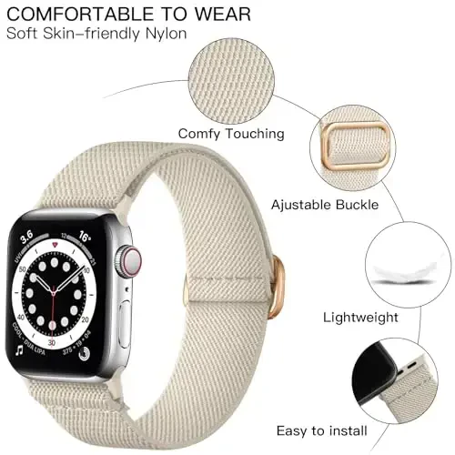 Lerobo Braided Band Compatible with Apple Watch Series 11 10 9 8 7 46mm 45mm 41mm Ultra SE 3 2 1 49mm Series 6 5 4 3 44mm 40mm 38mm 42mm Men iWatch Bands Women Stretchy Nylon Solo Loop Sport Strap - 2
