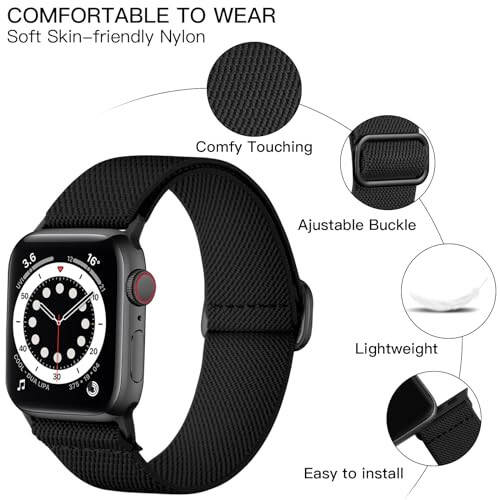 Lerobo Braided Band Compatible with Apple Watch Series 9 8 7 45mm 41mm Ultra 2 Band 49mm Series 6 5 4 SE 44mm 40mm Series 3 2 1 38mm 42mm Men iWatch Bands Womens Stretchy Nylon Solo Loop Sport Strap - 2