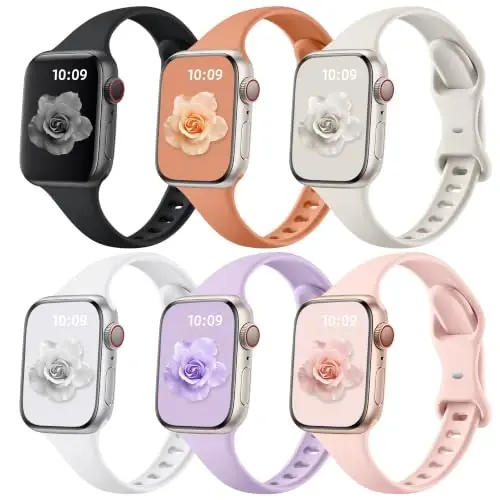 Lerobo Slim Band Compatible with Apple Watch Series 8 Band 45mm 44mm 42mm 40mm 38mm 41mm 49mm Women Men,Soft Narrow Thin Waterproof Silicone Replacement Sport Band for iWatch Bands SE 8 7 6 5 4 3 2 1 - LEROBO