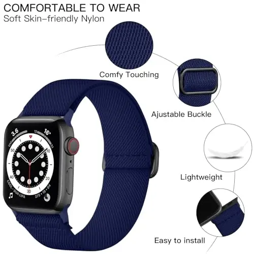 Lerobo Braided Band Compatible with Apple Watch Series 11 10 9 8 7 46mm 45mm 41mm Ultra SE 3 2 1 49mm Series 6 5 4 3 44mm 40mm 38mm 42mm Men iWatch Bands Women Stretchy Nylon Solo Loop Sport Strap - 2