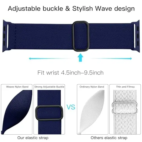 Lerobo Braided Band Compatible with Apple Watch Series 11 10 9 8 7 46mm 45mm 41mm Ultra SE 3 2 1 49mm Series 6 5 4 3 44mm 40mm 38mm 42mm Men iWatch Bands Women Stretchy Nylon Solo Loop Sport Strap - 3