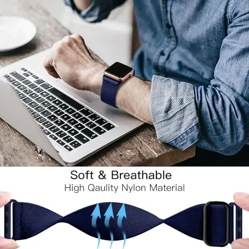 Lerobo Braided Band Compatible with Apple Watch Series 11 10 9 8 7 46mm 45mm 41mm Ultra SE 3 2 1 49mm Series 6 5 4 3 44mm 40mm 38mm 42mm Men iWatch Bands Women Stretchy Nylon Solo Loop Sport Strap - 4