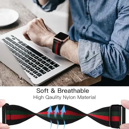 Lerobo Braided Band Compatible with Apple Watch Series 11 10 9 8 7 46mm 45mm 41mm Ultra SE 3 2 1 49mm Series 6 5 4 3 44mm 40mm 38mm 42mm Men iWatch Bands Women Stretchy Nylon Solo Loop Sport Strap - 4