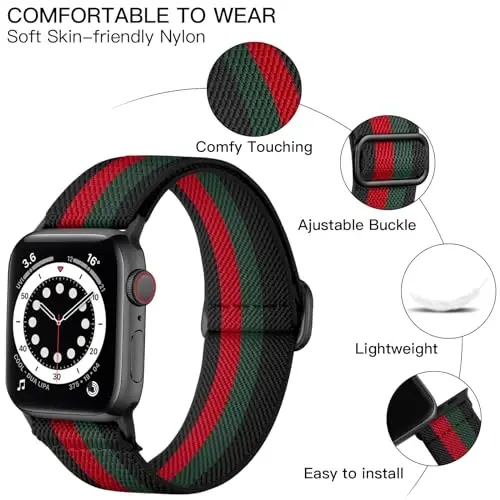 Lerobo Braided Band Compatible with Apple Watch Series 11 10 9 8 7 46mm 45mm 41mm Ultra SE 3 2 1 49mm Series 6 5 4 3 44mm 40mm 38mm 42mm Men iWatch Bands Women Stretchy Nylon Solo Loop Sport Strap - 2
