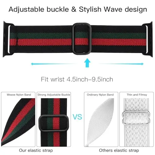 Lerobo Braided Band Compatible with Apple Watch Series 11 10 9 8 7 46mm 45mm 41mm Ultra SE 3 2 1 49mm Series 6 5 4 3 44mm 40mm 38mm 42mm Men iWatch Bands Women Stretchy Nylon Solo Loop Sport Strap - 3
