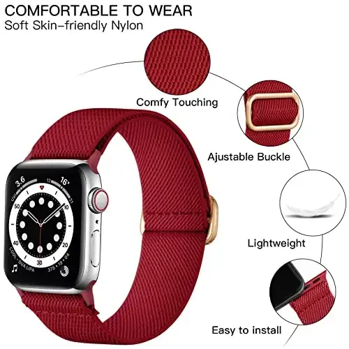 Lerobo Braided Band Compatible with Apple Watch Series 11 10 9 8 7 46mm 45mm 41mm Ultra SE 3 2 1 49mm Series 6 5 4 3 44mm 40mm 38mm 42mm Men iWatch Bands Women Stretchy Nylon Solo Loop Sport Strap - LEROBO (1)
