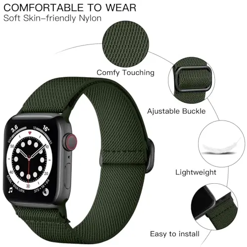 Lerobo Braided Band Compatible with Apple Watch Series 11 10 9 8 7 46mm 45mm 41mm Ultra SE 3 2 1 49mm Series 6 5 4 3 44mm 40mm 38mm 42mm Men iWatch Bands Women Stretchy Nylon Solo Loop Sport Strap - 2
