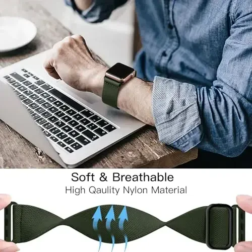 Lerobo Braided Band Compatible with Apple Watch Series 11 10 9 8 7 46mm 45mm 41mm Ultra SE 3 2 1 49mm Series 6 5 4 3 44mm 40mm 38mm 42mm Men iWatch Bands Women Stretchy Nylon Solo Loop Sport Strap - 4