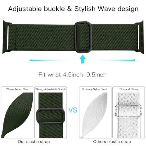 Lerobo Braided Band Compatible with Apple Watch Series 11 10 9 8 7 46mm 45mm 41mm Ultra SE 3 2 1 49mm Series 6 5 4 3 44mm 40mm 38mm 42mm Men iWatch Bands Women Stretchy Nylon Solo Loop Sport Strap - 3