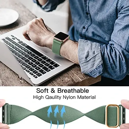 Lerobo Braided Band Compatible with Apple Watch Series 11 10 9 8 7 46mm 45mm 41mm Ultra SE 3 2 1 49mm Series 6 5 4 3 44mm 40mm 38mm 42mm Men iWatch Bands Women Stretchy Nylon Solo Loop Sport Strap - 9