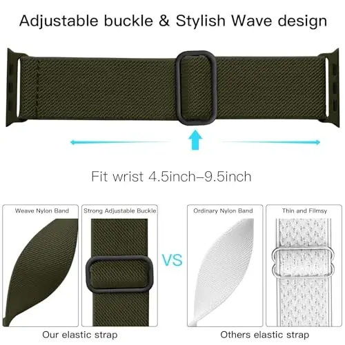 Lerobo Braided Band Compatible with Apple Watch Series 11 10 9 8 7 46mm 45mm 41mm Ultra SE 3 2 1 49mm Series 6 5 4 3 44mm 40mm 38mm 42mm Men iWatch Bands Women Stretchy Nylon Solo Loop Sport Strap - 3