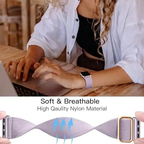 Lerobo Braided Band Compatible with Apple Watch Series 11 10 9 8 7 46mm 45mm 41mm Ultra SE 3 2 1 49mm Series 6 5 4 3 44mm 40mm 38mm 42mm Men iWatch Bands Women Stretchy Nylon Solo Loop Sport Strap - 9