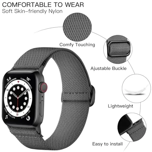 Lerobo Braided Band Compatible with Apple Watch Series 11 10 9 8 7 46mm 45mm 41mm Ultra SE 3 2 1 49mm Series 6 5 4 3 44mm 40mm 38mm 42mm Men iWatch Bands Women Stretchy Nylon Solo Loop Sport Strap - 2
