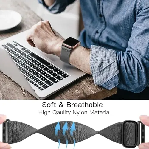 Lerobo Braided Band Compatible with Apple Watch Series 11 10 9 8 7 46mm 45mm 41mm Ultra SE 3 2 1 49mm Series 6 5 4 3 44mm 40mm 38mm 42mm Men iWatch Bands Women Stretchy Nylon Solo Loop Sport Strap - 9