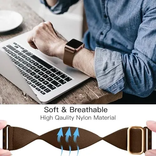 Lerobo Braided Band Compatible with Apple Watch Series 11 10 9 8 7 46mm 45mm 41mm Ultra SE 3 2 1 49mm Series 6 5 4 3 44mm 40mm 38mm 42mm Men iWatch Bands Women Stretchy Nylon Solo Loop Sport Strap - 4