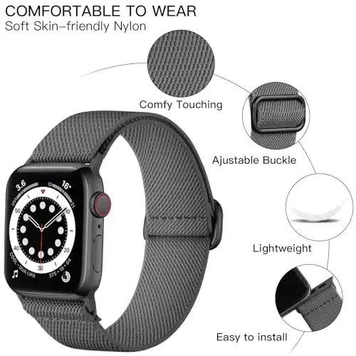 Lerobo Braided Band Compatible with Apple Watch Series 11 10 9 8 7 46mm 45mm 41mm Ultra SE 3 2 1 49mm Series 6 5 4 3 44mm 40mm 38mm 42mm Men iWatch Bands Women Stretchy Nylon Solo Loop Sport Strap - 7