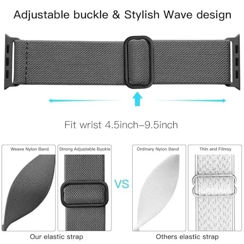 Lerobo Braided Band Compatible with Apple Watch Series 11 10 9 8 7 46mm 45mm 41mm Ultra SE 3 2 1 49mm Series 6 5 4 3 44mm 40mm 38mm 42mm Men iWatch Bands Women Stretchy Nylon Solo Loop Sport Strap - 3