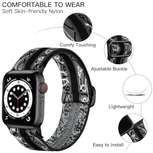 Lerobo Braided Band Compatible with Apple Watch Series 11 10 9 8 7 46mm 45mm 41mm Ultra SE 3 2 1 49mm Series 6 5 4 3 44mm 40mm 38mm 42mm Men iWatch Bands Women Stretchy Nylon Solo Loop Sport Strap - LEROBO (1)