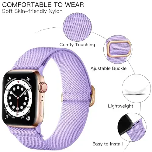 Lerobo Braided Band Compatible with Apple Watch Series 11 10 9 8 7 46mm 45mm 41mm Ultra SE 3 2 1 49mm Series 6 5 4 3 44mm 40mm 38mm 42mm Men iWatch Bands Women Stretchy Nylon Solo Loop Sport Strap - LEROBO (1)