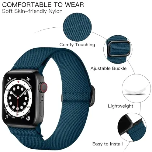 Lerobo Örgülü Kordon, Apple Watch Serisi 11 10 9 8 7 46mm 45mm 41mm Ultra SE 3 2 1 49mm Serisi 6 5 4 3 44mm 40mm 38mm 42mm Erkek iWatch Kordonları Kadın Esnek Naylon Solo Loop Spor Kayış ile Uyumlu - 2