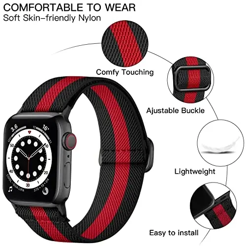 Lerobo Örgülü Kordon Apple Watch Serisi 11 10 9 8 7 46mm 45mm 41mm Ultra SE 3 2 1 49mm Serisi 6 5 4 3 44mm 40mm 38mm 42mm Erkek iWatch Kordonları Kadın Esnek Naylon Solo Loop Spor Kayış ile Uyumlu - 2