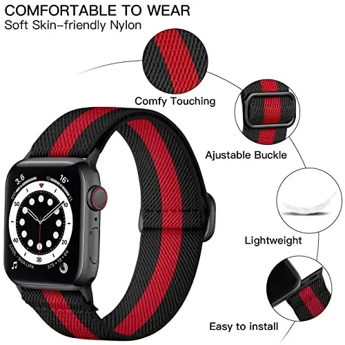 Lerobo Braided Band Compatible with Apple Watch Series 11 10 9 8 7 46mm 45mm 41mm Ultra SE 3 2 1 49mm Series 6 5 4 3 44mm 40mm 38mm 42mm Men iWatch Bands Women Stretchy Nylon Solo Loop Sport Strap - LEROBO (1)