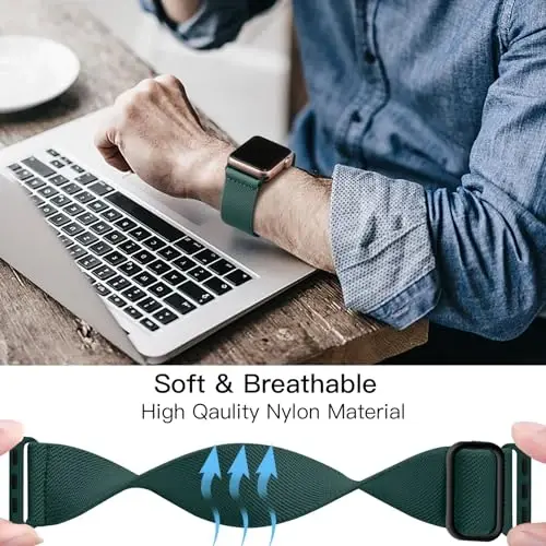 Lerobo Braided Band Compatible with Apple Watch Series 11 10 9 8 7 46mm 45mm 41mm Ultra SE 3 2 1 49mm Series 6 5 4 3 44mm 40mm 38mm 42mm Men iWatch Bands Women Stretchy Nylon Solo Loop Sport Strap - 9