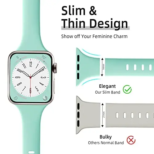 Lerobo Silicone Slim Bands Apple Watch Band 44mm 42mm 45mm 38mm 40mm 41mm 49mm uchun mos, Slim Thin Narrow Replacement Sport Strap Wristband iWatch Series 8/7/6/5/4/3/2/1 SE Ultra Women Men uchun - 1