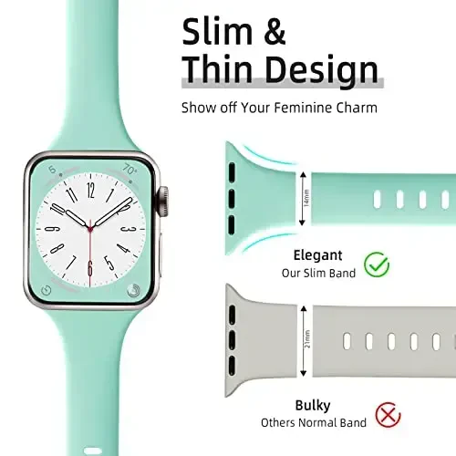Lerobo Silicone Slim Bands Compatible for Apple Watch Band 44mm 42mm 45mm 38mm 40mm 41mm 49mm, Slim Thin Narrow Replacement Sport Strap Wristband for iWatch Series 8/7/6/5/4/3/2/1 SE Ultra Women Men - MODAZONE
