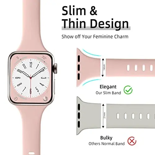 Lerobo Slim Band Apple Watch Series 9 42mm 44mm 45mm 40mm 38mm 41mm 46mm 49mm ayollar erkaklar uchun mos, iWatch Bands Ultra SE 10 8 7 6 5 4 3 2 1 uchun yumshoq tor ingichka silikon sport almashtirish - 2