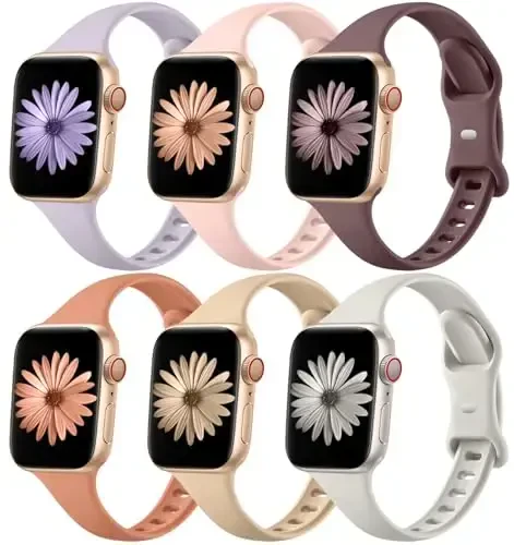 Lerobo Slim Band Apple Watch Series 9, 8, 7, 6, 5, 4, 3, 2, 1 bilan mos keladi - iWatch bantlari uchun suv o'tkazmaydigan silikon o'rnini bosuvchi - 6