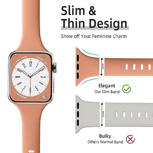 Lerobo Slim Band Apple Watch Series 9, 8, 7, 6, 5, 4, 3, 2, 1 bilan mos keladi - iWatch bantlari uchun suv o'tkazmaydigan silikon o'rnini bosuvchi - 1