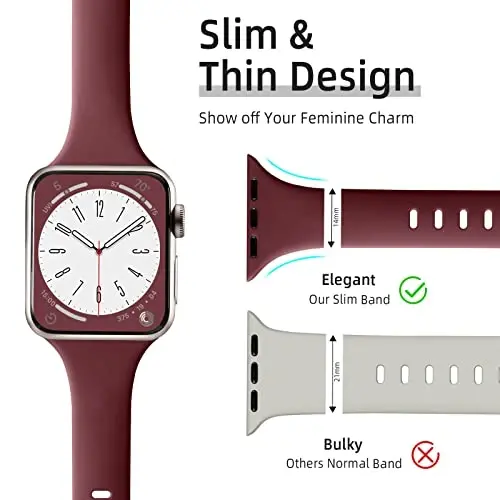Lerobo Slim Band Apple Watch Series 9 Band 45mm 44mm 42mm 40mm 38mm 41mm 49mm 46mm ayollar uchun mos, iWatch Bands Ultra SE 10 8 7 6 5 4 3 2 1 uchun yumshoq tor ingichka suv o'tkazmaydigan sport almashtirish 