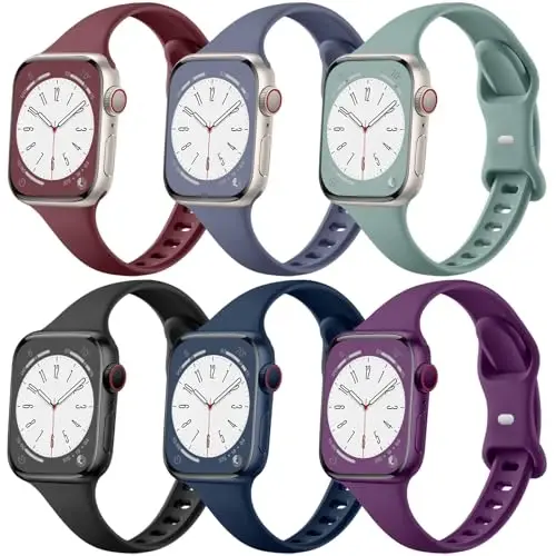 Lerobo Slim Band Compatible with Apple Watch Series 9 Band 45mm 44mm 42mm 40mm 38mm 41mm 49mm 46mm Women, Soft Narrow Thin Waterproof Sport Replacement for iWatch Bands Ultra SE 10 8 7 6 5 4 3 2 1 - 6