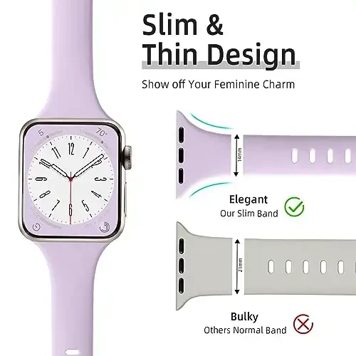 Lerobo Slim Band Compatible with Apple Watch Series 8 Band 45mm 44mm 42mm 40mm 38mm 41mm 49mm Women Men,Soft Narrow Thin Waterproof Silicone Replacement Sport Band for iWatch Bands SE 8 7 6 5 4 3 2 1 - 1