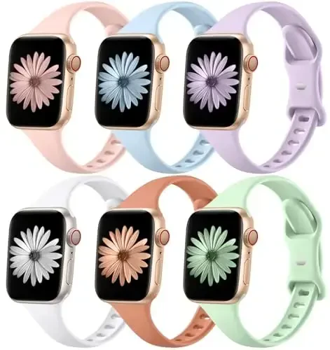 Lerobo Slim Band Compatible with Apple Watch Series 9 Band 41mm 40mm 38mm 42mm 44mm 45mm 49mm Women Men,Soft Narrow Thin Waterproof Silicone Replacement Sport Band for iWatch Bands Series 8 7 6 5 4 3 - 5