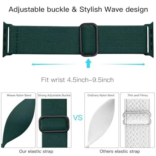 Lerobo Stretchy Solo Loop Compatible with Apple Watch Bands for Women Men | Soft Nylon Sport Band for iwatch Series 12 11 10 9 8 7 6 5 4 3 2 1 SE Ultra 38/40/41/42/44/45/46/49mm, Breathable, Adjustable - 3