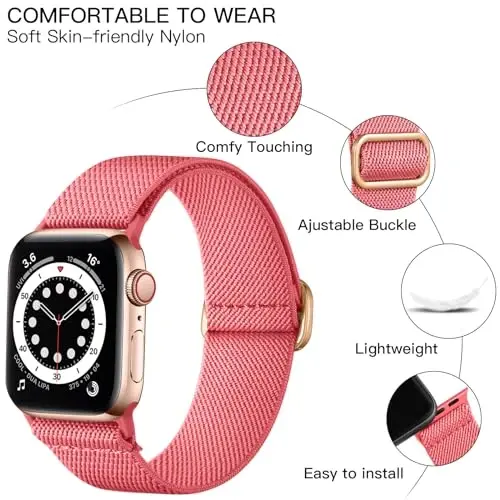 Lerobo Stretchy Solo Loop Compatible with Apple Watch Bands for Women Men | Soft Nylon Sport Band for iwatch Series 12 11 10 9 8 7 6 5 4 3 2 1 SE Ultra 38/40/41/42/44/45/46/49mm, Breathable, Adjustable - 1
